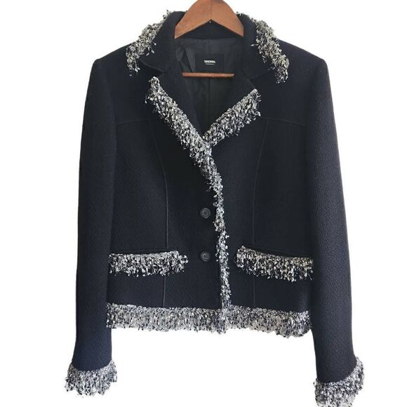 Simorra Barcelona Jacket Blazer Womens 10 Wool Fringe Button Front Career Work L - Picture 1 of 8